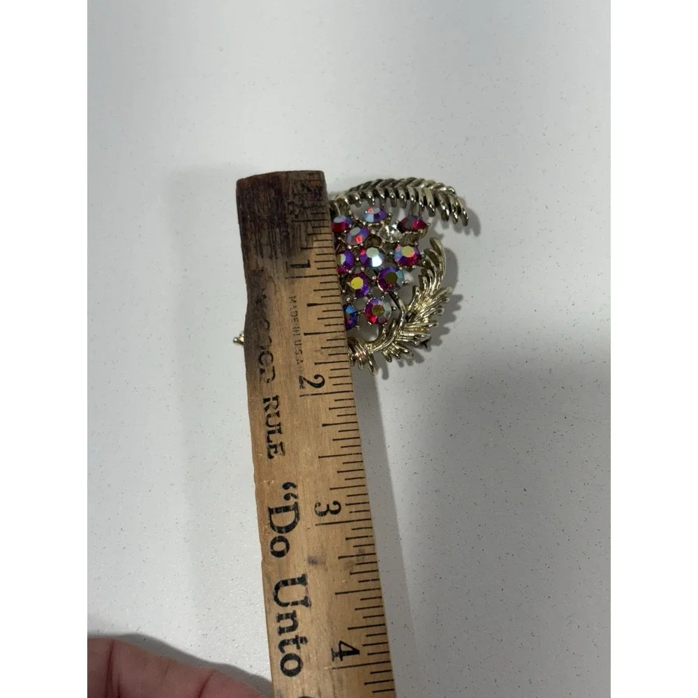 Vitntage Aurora Borealis Brooch Rhinestones Silver Tone Large Pin Gorgeous‎